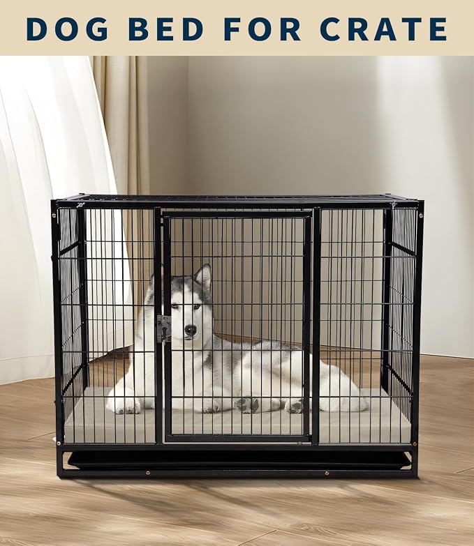 Waterproof Dog Bed for Crate Pad, Leather Pet Mat with Wipeable Removable Cover, Large Size Crate Mat