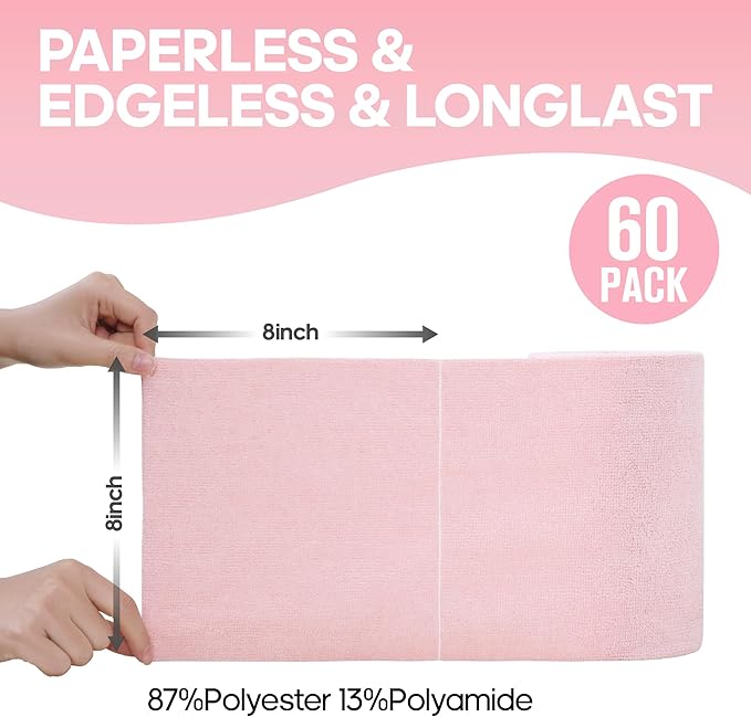 Fantasticlean Microfiber Cleaning Cloth Roll -60 Pack, Tear Away Paperless Towels, 8" x 8", Reusable Washable Rags, for House Kitchen, Pet, Office, Indoor Outdoor, Compact and Portable (Pink)