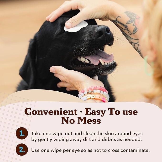 Natural Dog Eye Wipes for Dogs -100 Ct- Soothing Dog Eye Wipes with Natural, Non-Irritating Ingredients Green Tea & Goldenseal, Effective Dog Tear Stain Remover Wipe & Dog Eye Gunk Remover Wipe, Vegan