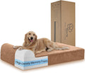 Large Orthopedic Dog Bed, 7" Memory Foam with Waterproof Liner, Chew Resistant Microsuede Cover, Removable and Washable, for Indoor, Outdoor, and Car Use, Nonskid Base, 48"x30" L Khaki