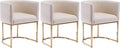 Linen Fabric Dining Chairs Set of 3 Modern Barrel Arm Chairs with Golden Frame, Upholstered Kitchen Chairs 18.5" Wide Accent Chairs for Living Room Dining Room Restaurant, Cream