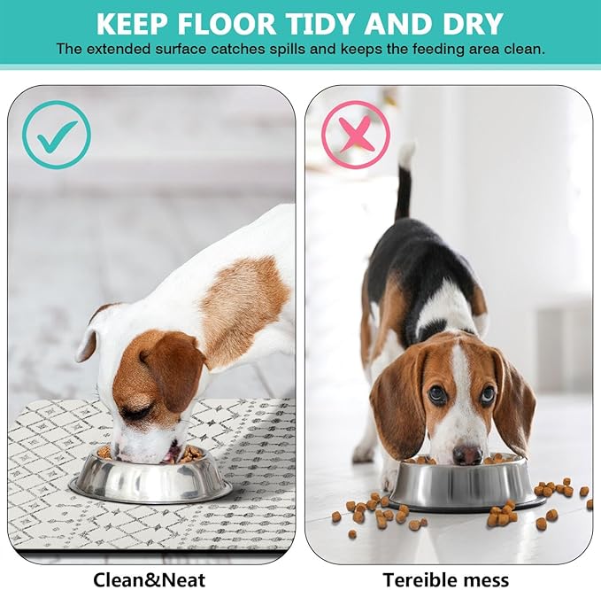 Dog Food Mats for Floors Absorbent, Cat Food Mat - Pet Cat Feeding Mat Quick Dry, Dog Bowl Mats for Water, Pet Supplies Feeding Placemat 16" x 24" White Boho
