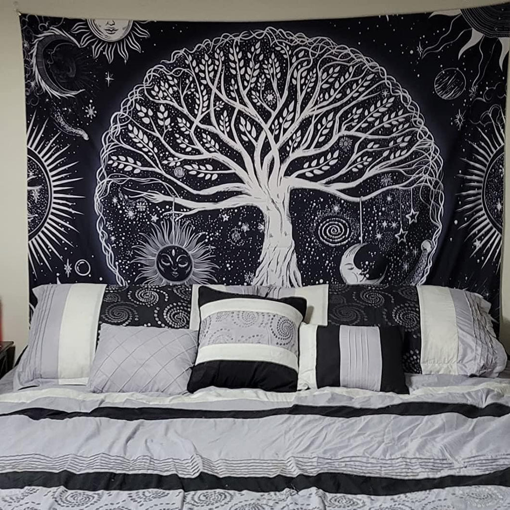 FORATER Tree of Life Tapestry Wall Hanging, Sun and Moon Aesthetic Wall Tapestry Black and White Tapestries Home Decor for Living Room Bedroom(61 x 82 Inch, Black and White)