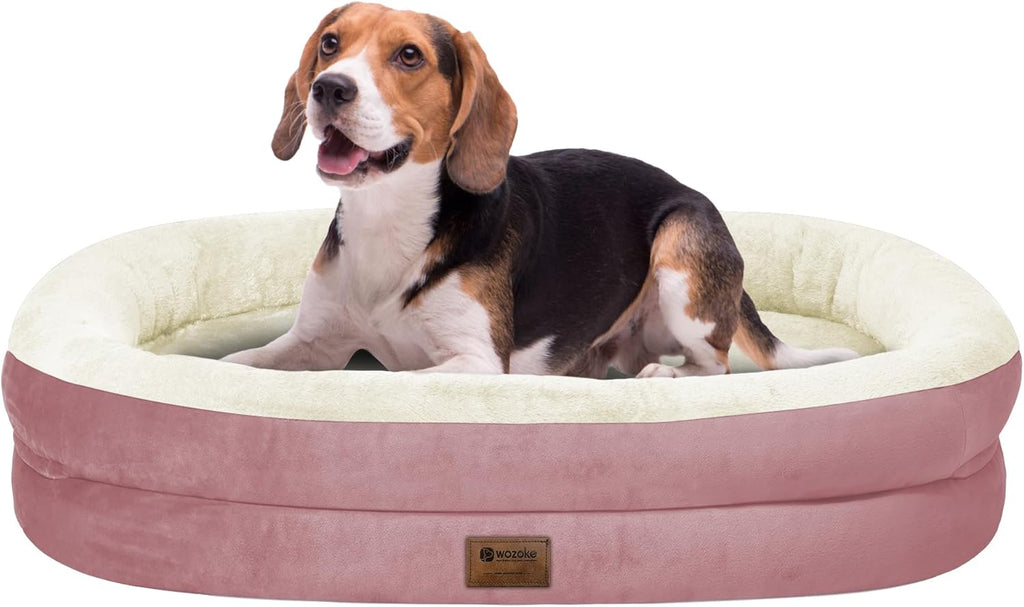 Orthopedic Waterproof Large Dog Bed: Memory FoamWashable Dog Bed with Bolsters - Removable Orthopedic Cover for Medium L XL Large Sized Pet - Non-Slip Bottom - Pink