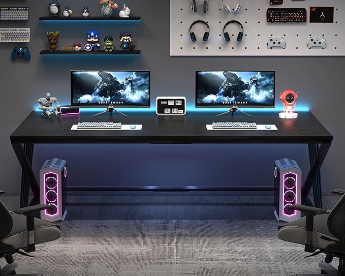 FOLUBAN 70.9" Black Computer Desk, Modern Home Office Desk, Large Gaming Workstation Executive Desk with Z-Shaped Legs, 2 Person Large Study Writing Table for Bedroom