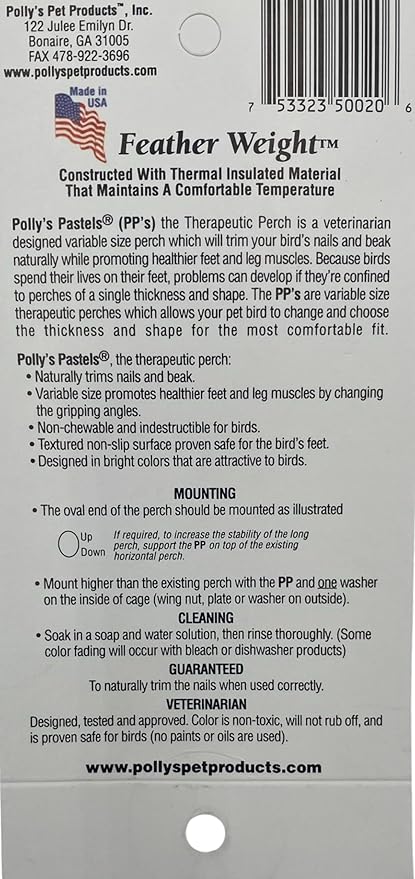 Polly's Pastels Nail Trimming & Beak Conditioning Safety Perch for Cockatiels, Cockatoos, Macaws, Parakeets, Budgies, Parrots and All Other Birds (Coral, X-Large-2" Dia. x 9" Long)