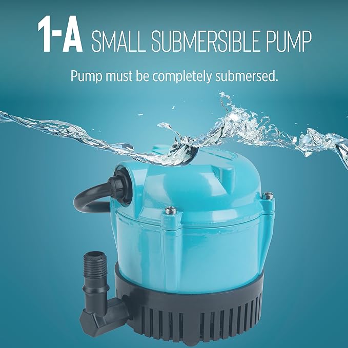 Little Giant 1-A 115 Volt, 1/200 HP, 170 GPH Small Submersible Permanently Oiled Pump for Fountain, Water Displays and Air Conditioners, 6-Foot Cord, Blue, 500203