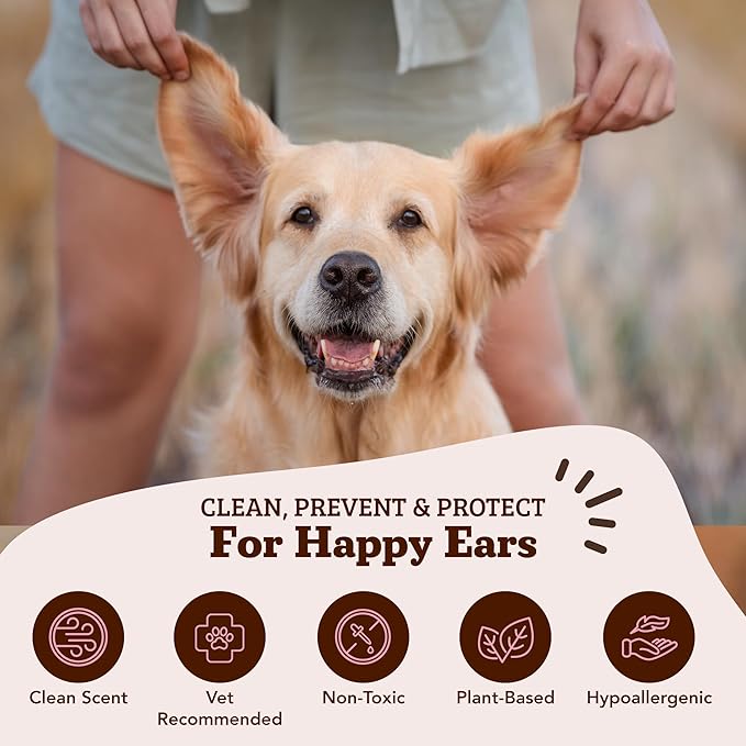 Natural Dog Ear Wipes (50 Ct) Essential Oil Infused Hygenic Dog Ear Cleanser for Dogs, Reduces Odor, Soothing Calendula, Aloe Vera, Witch Hazel, Dog Ear Itch Relief, Vegan
