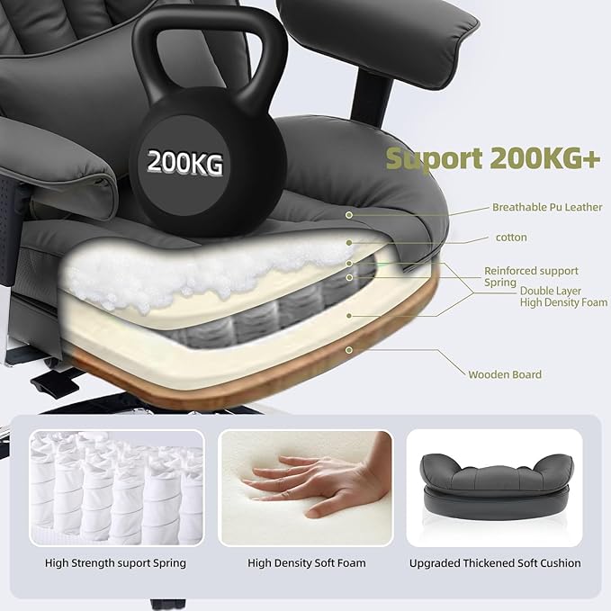 Efomao Big and Tall Office Chair with Footrest – High Back Computer Chair with Adjustable Armrests，Executive Office Chair with Wide Seat, Modern Desk Chair for Home Office, Gaming, or Study, Black