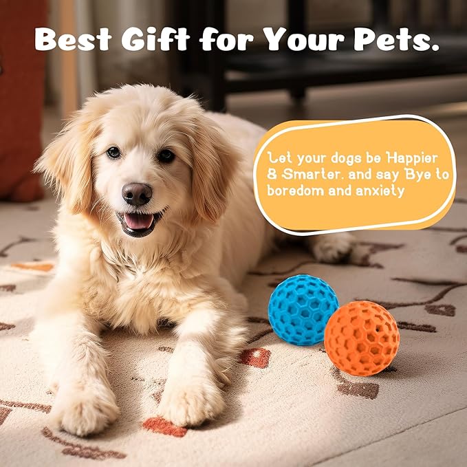 HIPPIH Indestructible Squeaky Dog Toys, Interactive Dog Balls 2 Pack, Chew Toys for Aggressive Chewers, Natural Rubber Puppy Toy for Large/Medium Dogs, Tough Puppy Teething Toy, Relieve Anxiety