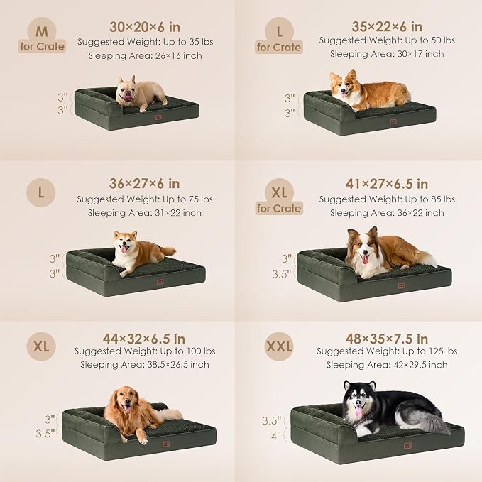 EHEYCIGA Extra Large Dog Bed Othorpedic, Memory Foam XL Dog Bed with Washable Removable Cover, Waterproof Pet Sofa Couch XLarge Size Dogs with Nonskid Bottom, 44x32x6.5, Dark Green | Washable Removable Cover, Waterproof Flat Pet Sofa Couch with Nonskid...