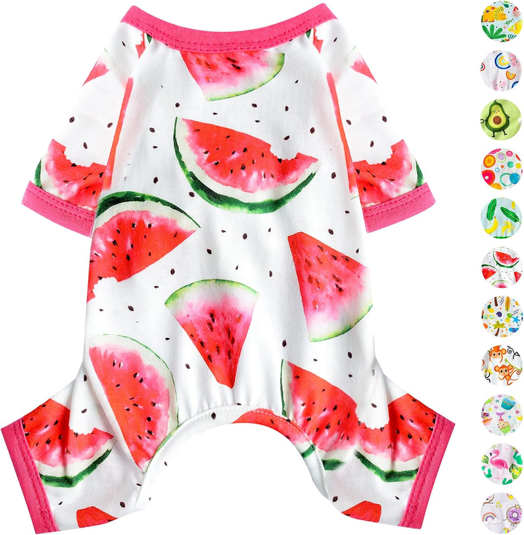 Dog Pajamas Psj for Small Dogs Clothes Puppy Onesies Outfits for Doggie Summer Fall Shirts Sleeper for Pet Cats Jammies, Watermelon Red, Medium