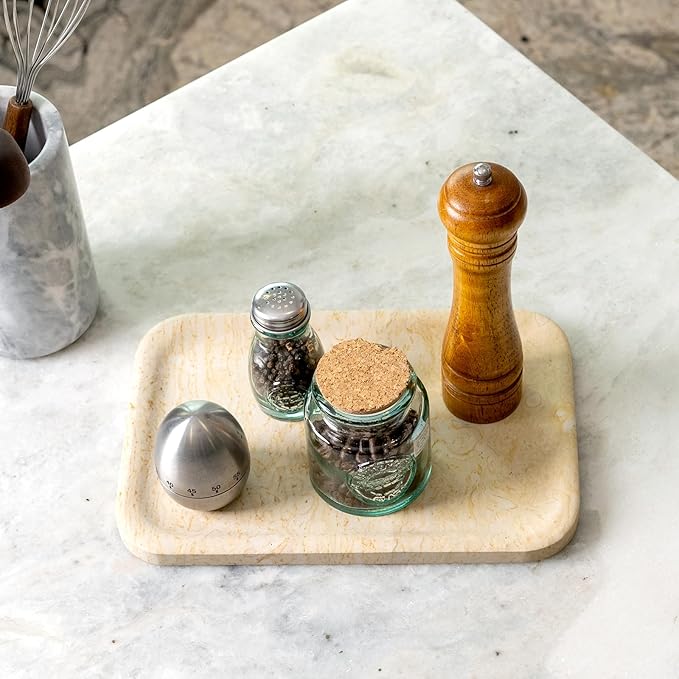 Koville Marble Tray, 12"x8" Marble Vanity Tray for Bathroom Kitchen Countertop, Rectangular Stone Tray for Cosmetics Perfume Trinket, Decorative Catchall Trays (Beige)