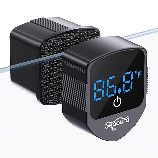 SEAOURA 2-in-1 Aquarium Magnetic Cleaner with Digital Aquariums Thermometer, Fish Mini Magnets Brush only for Glass Tank,Tiny Magnet Floating Cleaning Tool for 1-30 Gallons