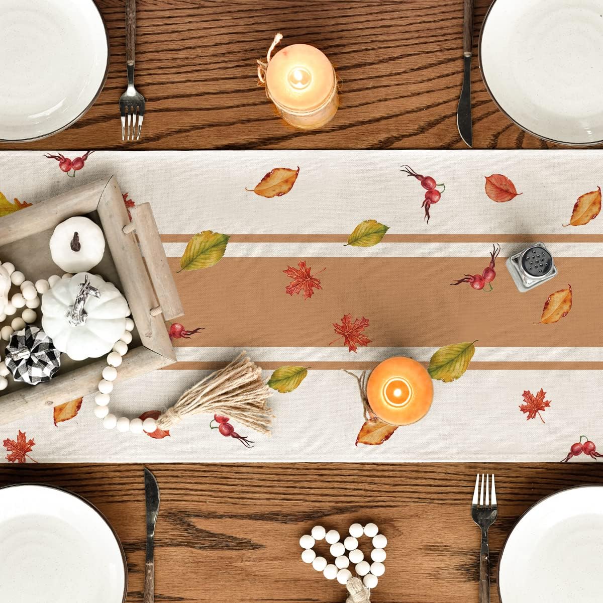 Artoid Mode Thankful Fall Pumpkin Leaves Floral Vases Table Runner, Autumn Thanksgiving Kitchen Dining Table Decoration for Home Party Decor 13x36 Inch