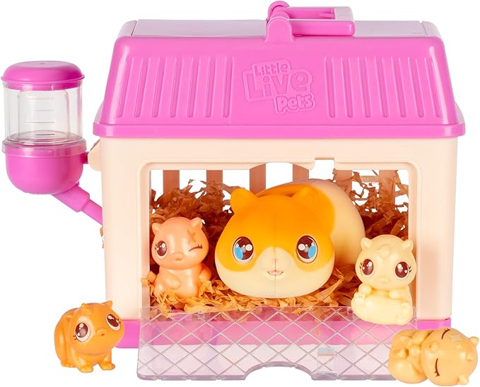 Little Live Pets Hamster Mini Interactive Toy Set, Hutch Animal Playset with 3 Surprise Babies, 20+ Sounds, Hamster Must-Haves for Ages 3+