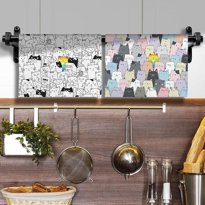 2-Pack Unicorn Rainbow Cat Kitchen Towels Set-Quick-Drying Decorative Dish Towels with Magical Animal Designs,Cute Hand Towels Featuring Special Kitty Symbolizing Unique Personality,Gifts for Cat Mom