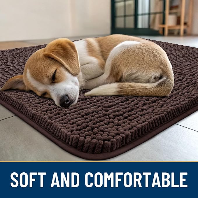 Smiry Dog Door Mat for Muddy Paws 59x35, Absorbs Moisture and Dirt Doormat, Non-Slip Washable Quick Dry Chenille Front Door Mat Indoor Entrance, Entryway Carpet for Inside Floor, Brown