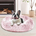 JOLLYVOGUE Calming Small Dog & Cat Bed for Indoor Cats - 20 inches Washable Donut Bed for Kittens & Puppies, Anti-Anxiety Round Fluffy Plush Pet Beds (Fits up to 15 lbs, Smoke Pink)