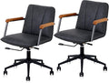 Home Office Desk Chair, Ergonomic Minimalist Faux Leather Swivel Chair with Oak Wood Armrests, Comfortable Task Chair for Computer or Study Room, 2 Pack, Charcoal Gray