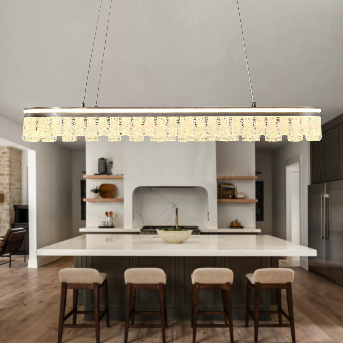 Modern Pendant Lights Kitchen Island, 35.5" Dimmable LED Elliptical Runway Light Fixture Silvery Gray Aluminum Bar Lights Hanging for Dining Room, Kitchen, Restaurant, Living Room