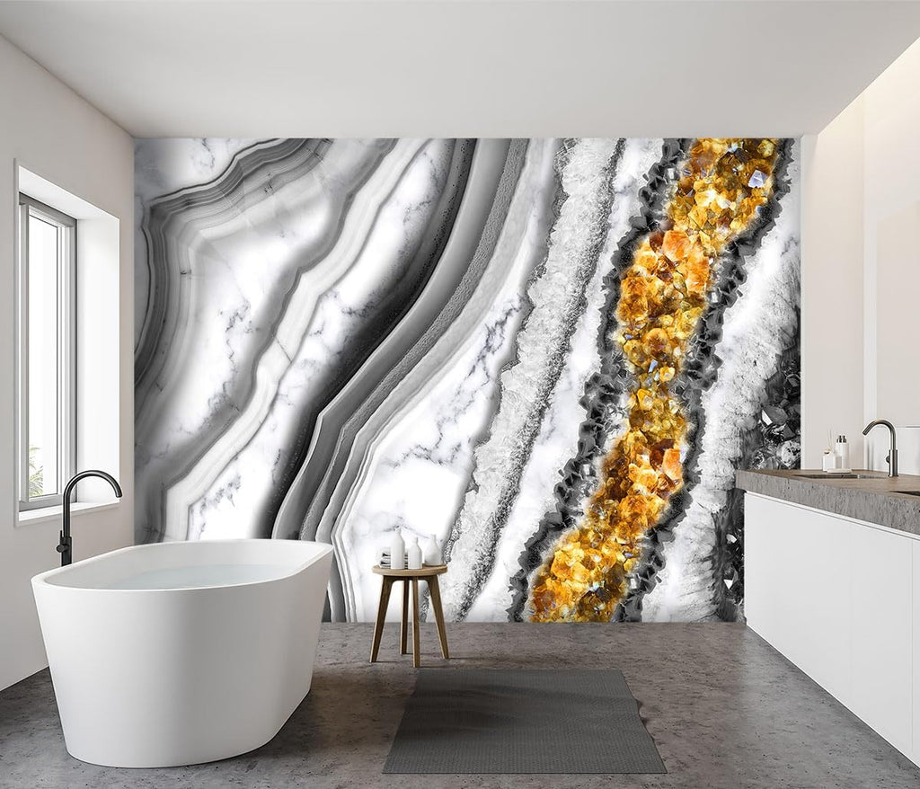 -Black and Gold Marbled Fabric Wallpaper Living Room Abstract Art Bedroom Bathroom Large Wall Mural- 160"x108"（ not Peel and Stick）