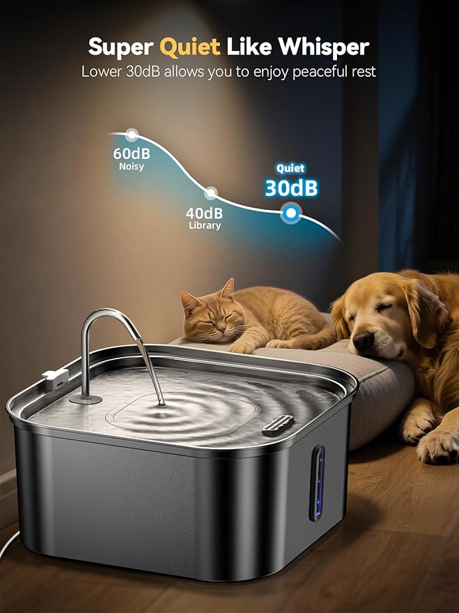 Large Dog Water Fountain 14L/3.7Gal, Stainless Steel Pet Fountain for Large Dogs and Multi-Pets Families, with Visible Window & Extra Wide Drinking Area, Square Design Enlarges Capacity & Saves Space