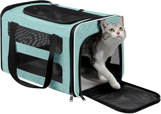Cat Carrier Soft-Sided 18x11x11 Inch Travel Bag for Medium Cats Over 15lbs, Small Dog Carrier Crate Top Entry Breathable Mesh Puppy 12 Pounds, Pet Rabbit Carrying Cage Kennel Collapsible Teal