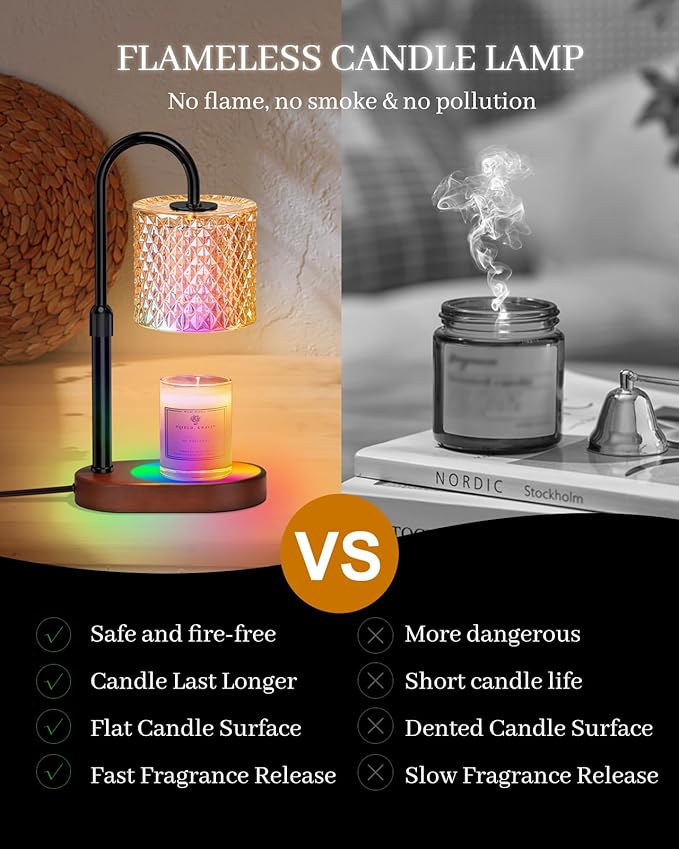 Candle Warmer Lamp with 8 Colors LED Changing and Timer Dimmer, Candle Warmer with RGB Model Height Adjustable for All Size Scented Candles with 2 Bulbs, Christmas Gift for Mom, Wife,Friends