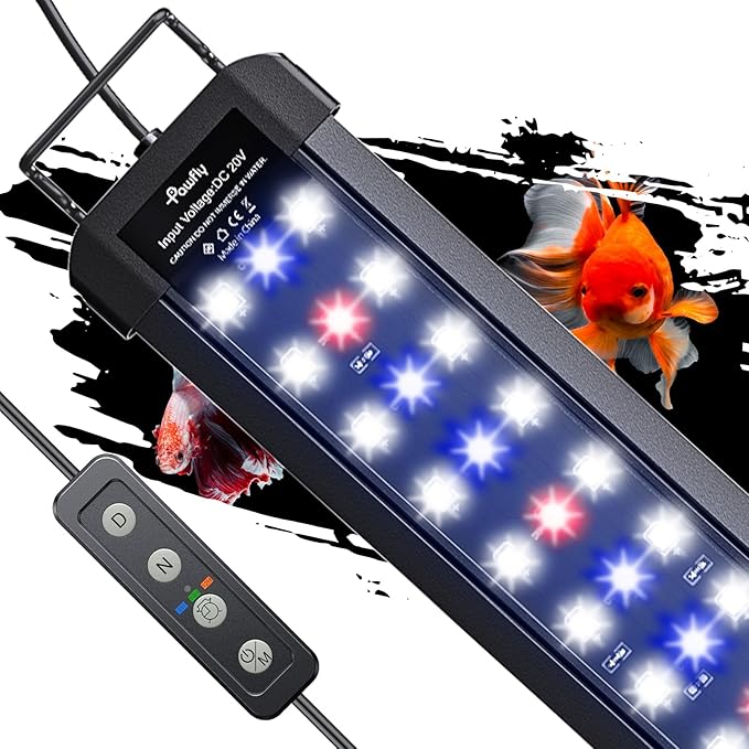 Pawfly 11W Aquarium LED Light for 12 to 18 Inch Extendable Fish Tank Light with Full Spectrum Brilliant White Blue Red Lights with Daytime & Night Modes Timer Auto On/Off Adjustable Brightness