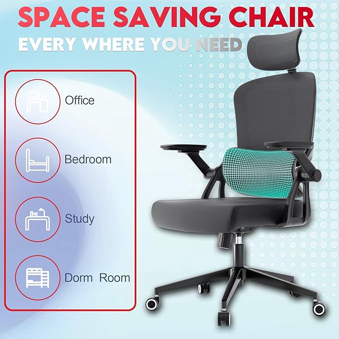 Ergonomic Office Chair - 400LB Comfy Desk Chairs with Adjustable Headrest and Lumbar Back Support, Mesh Computer Chairs with Wheels and Arms for Home Office, Study, Bedroom and Dorm (01grey)