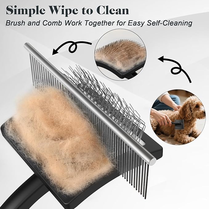 2PCS Slicker Brush for Dogs & Pet Comb,Professional Dog Grooming Brush (Goldendoodles,Poodles,Labradoodles) with Extra Long Pins to Effectively Remove Tangles, Knots and Mats (Black, Large)
