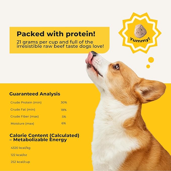 Bow Wow Beef - Freeze Dried Raw Dog Food, Complete Meal, Beef Liver and Kidney Bites for Training, Meal Topper, High Protein, 21g Per Cup, Made in The USA, 8oz Bag
