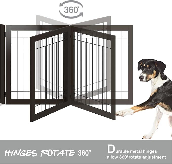 PAWLAND 72” Extra Wide Dog Gate for The House, Doorway, Stairs, Freestanding Foldable Wire Pet Gate, Pet Puppy Safety Fence,30" Height (Espresso, 3 Panels)