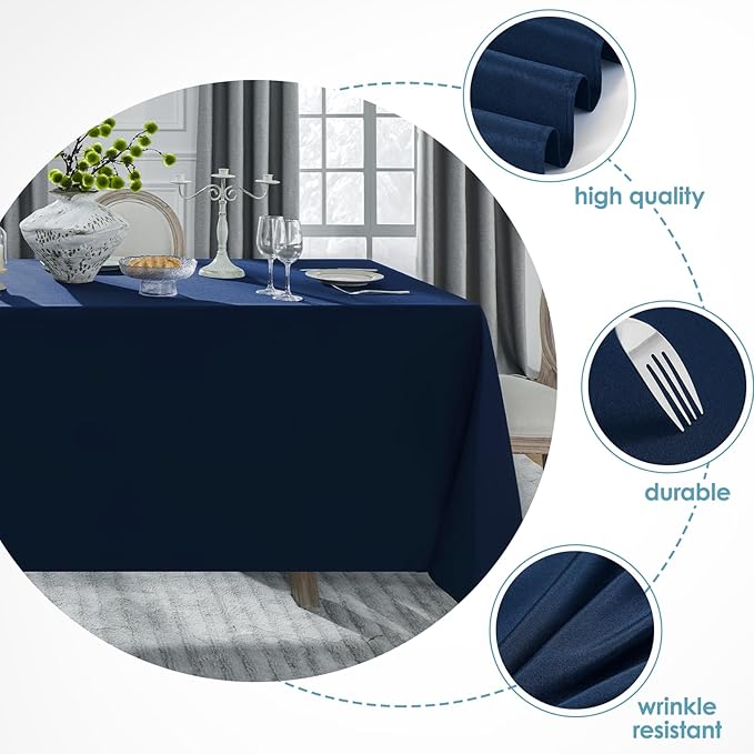 VidaFete Tablecloth 10 Pack 90 * 132inch Rectangle Table Cloth Polyester, Stain Wrinkle Resistant Rectangular Polyester Table Cover for Kitchen Dinning Party Wedding Buffet Decoration(Navy Blue)