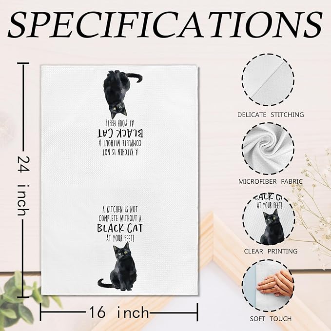 Funny Black Cat Kitchen Towels, Cat Lovers Gifts for Women, Funny Hand Towels for Bathroom Decor, A Kitchen is Not Complete Without A Blackcat Dishcloths Dish Towel forKitchen 16x24 Inches