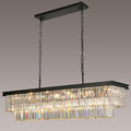 Crystal Chandeliers for Dining Room Light Fixtures Over Table，18-Lights Black Modern Rectangle Chandeliers for Kitchen Island Bar L46 Inch