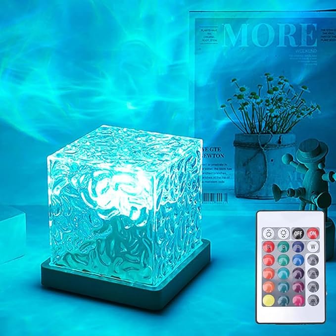 Ocean Wave Projector Light, 16-Color Luminorthe Cube Lamp & App Remote, 3D Holographic Water Ripple Romantic Ambient Lighting for Child's Room, Meditation Relaxation, Night Light
