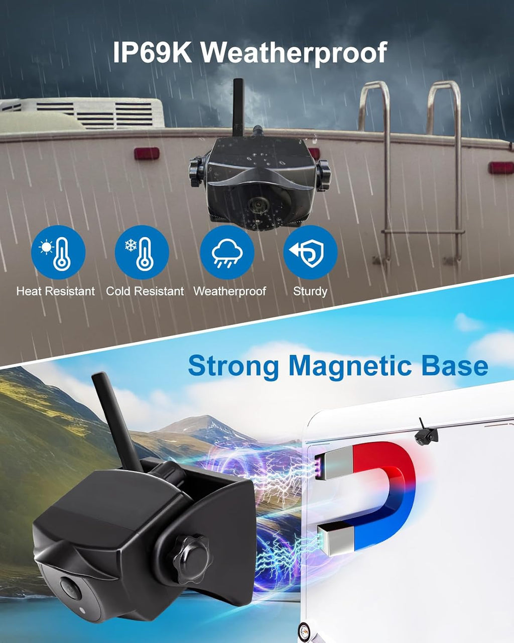 1080P Magnetic Wireless Backup Camera, WiFi Hitch Camera with Long-Lasting Battery,Night Vision,IP69K, Easy Installation for RVs, Trucks, Trailers, Compatible with iPhone,iPad, Android Devices