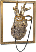 Animal Heads Wall Decor (Includes Metal Frame) Resin Animals Sculptures Head Wall Hanging Decoration Gold vintage Wall Sculpture for Living Room Bedroom Office(Jackalope)