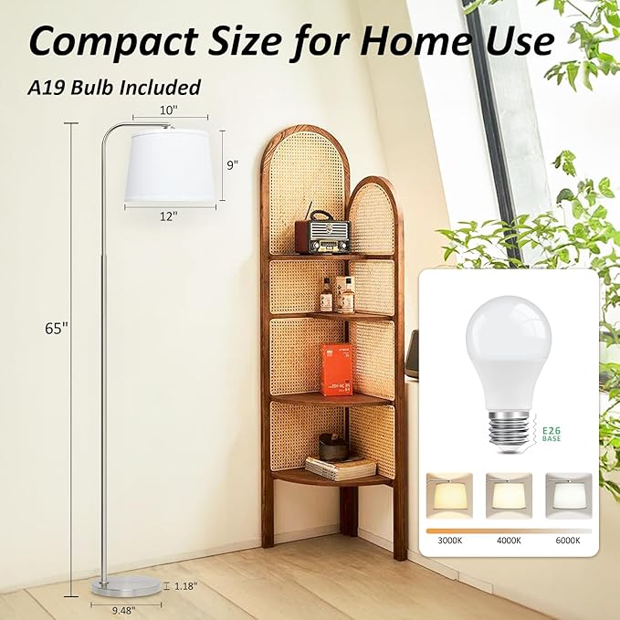 AKASUKI Floor Lamp for Living Room with 3 Color Temperatures, Foot Switch Standing Lamps for Living Room, Bedroom, Office, Arc Mordern Floor Lamp with 9W LED Bulb Included