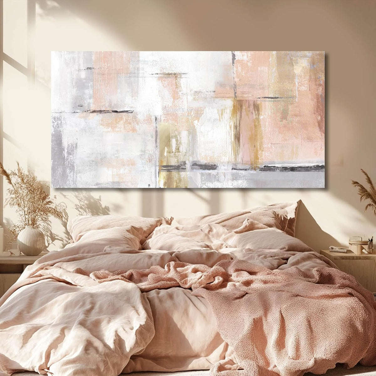 SOUGUAN Canvas wall Art Gold Wall Decor Bedroom Pink Pictures Wall Decoration Artwork Abstract Wall Art large Modern Painting Pictures for Living Room Home Kitchen Office (30x60, Pink)