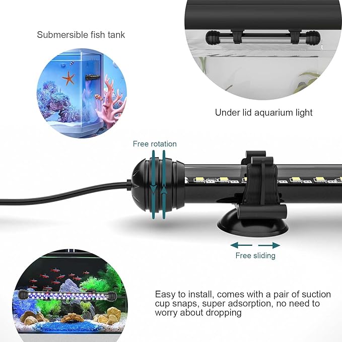 SEAOURA Led Aquarium Light with Timer, Submersible Aquarium Plant Light, Fish Tank Light with Auto On/Off, 3 Lighting Modes, Adjustable Brightness (11 inch for 12-23inch Planted Tank), 7W