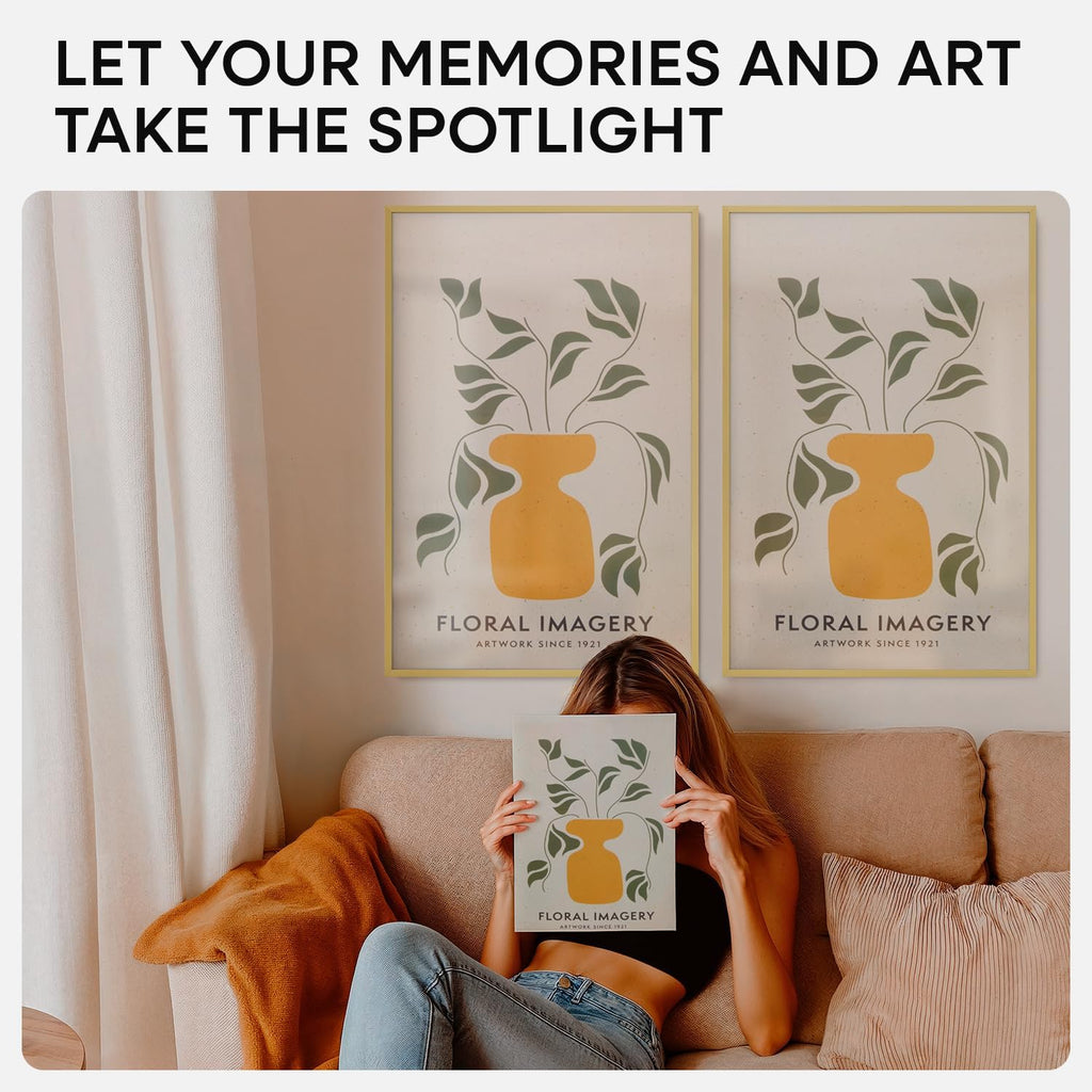 Homeforia 16 x 24 Picture Frame Gold, High End Metal 16x24 Poster Frames with Mat 12x18 Photo, 16 x 24 Gold Frame Matted to 12 by 18 Print, 24x16 Thin Hanging Frame, Tempered Glass, Wall Kit, Set of 1