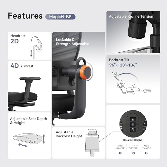 Newtral Ergonomic Office Chair - Home Office Desk Chair with Adaptive Lumbar Support, with Footrest, 4D Armrest, Adjustable Seat Depth & Height