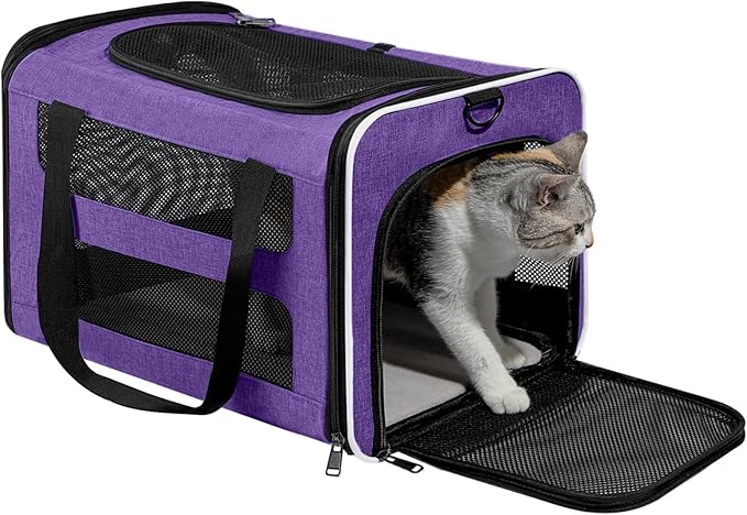 Cat Carrier Soft-Sided 18x11x11 Inch Travel Bag for Medium Cats over 15lbs, Small Dog Carrier Crate Top Entry Breathable Mesh Puppy 12 Pounds, Pet Rabbit Carrying Cage Kennel Collapsible Purple