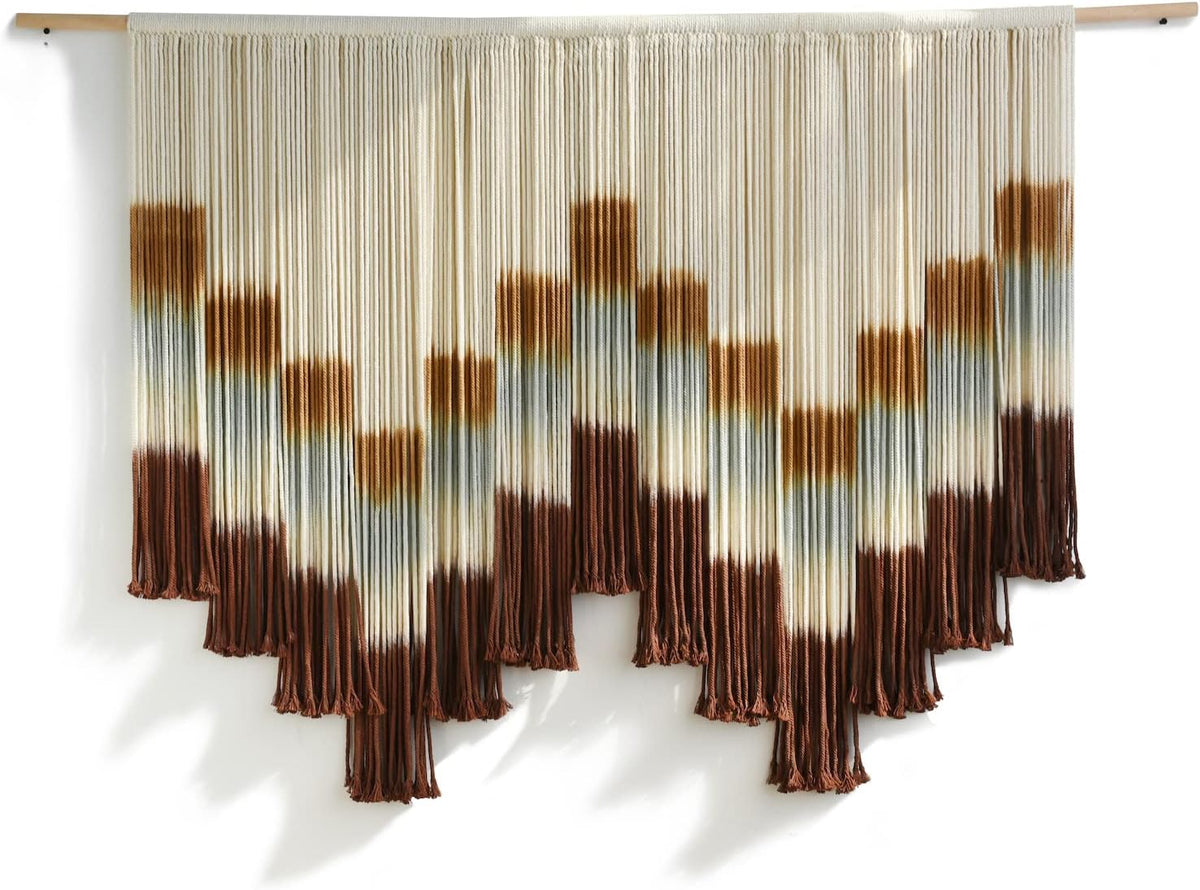 Flber Macrame Wall Hanging Tie-Dye Geometric Decor Large Scale Wall Art Statement Bohemian Yarn Tapestry Home Wall Decor 59''W*35''L