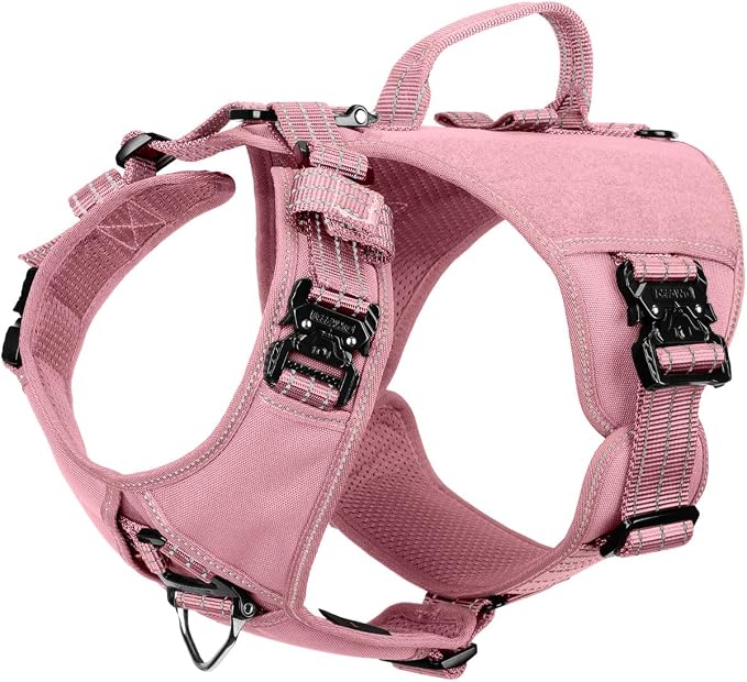 ICEFANG Quick-Moving Tactical Dog Harness X-Large Dogs,No Pull Dog Vest | Control Handle,Reflective,Full Metal Buckles,Adjustable,Hook-and-Loop Panel,Soft Padded,Pink,X-Large