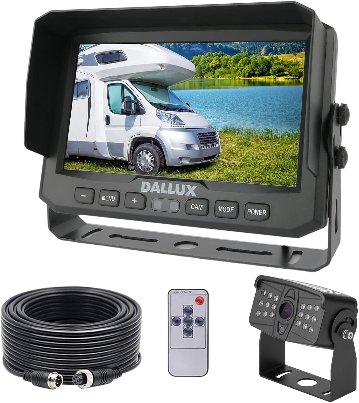 DALLUX Truck Backup Camera kit,HD 1080P Rearview Cab Cam with 7 inch Monitor+ 4 PIN Extension Cable for Bus/Truck/Van/Trailer/RV/Camper/Motor Home/Pickup/Harveste/Heavy Duty Vehicles(12V-24V)