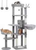 MUTTROS Cat Tree for Large Cats, 59-inch Tall Cat Tower with 3 Removable Pompom Sticks, Condo, Large Hammock, Scratching Post & 2 Perches, Grey